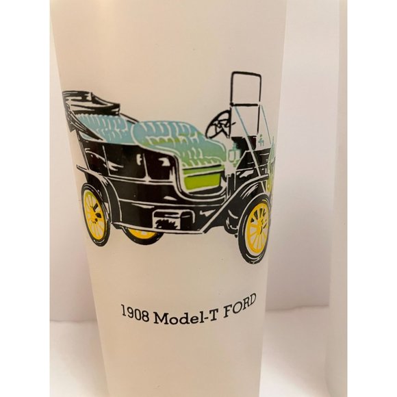 Vintage Tumblers Anchor Hocking "Antique Autos" Frosted Ice Tea Glass Set Of 4 - Picture 5 of 8